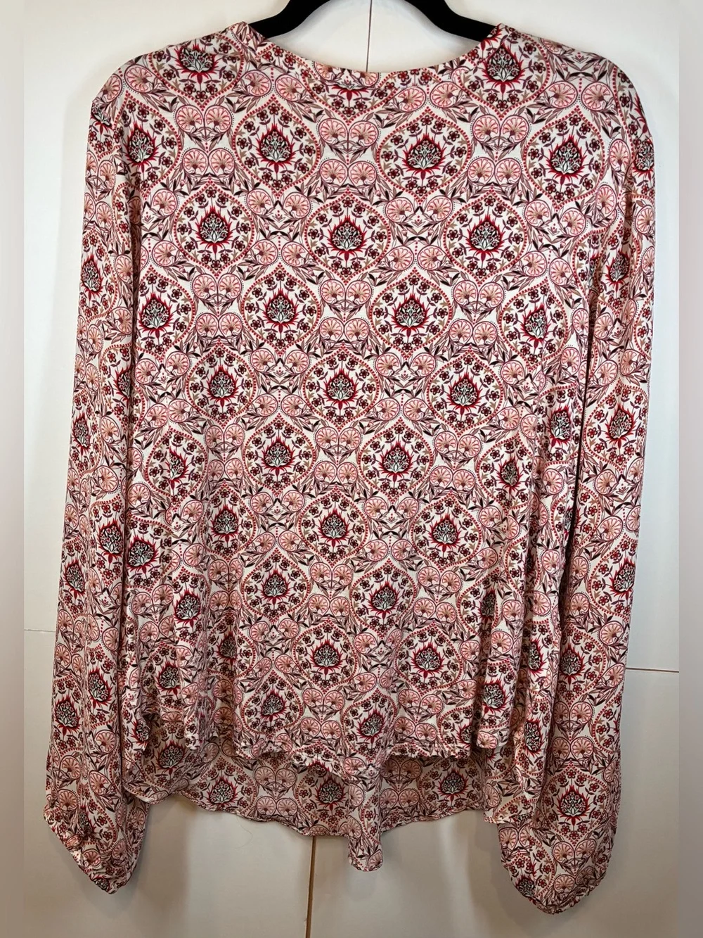 LOFT Boho Floral Medallion Print Keyhole Neck Long Sleeve Blouse Size XL